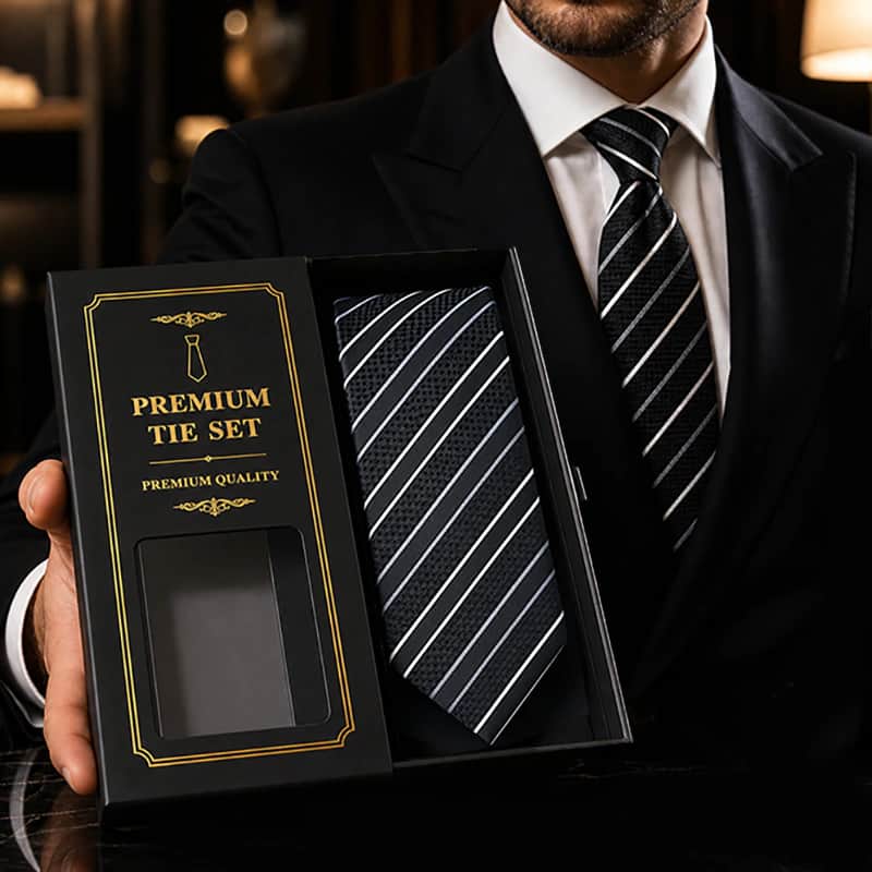 TY37 Premium Quality Black Striped Tie for Men