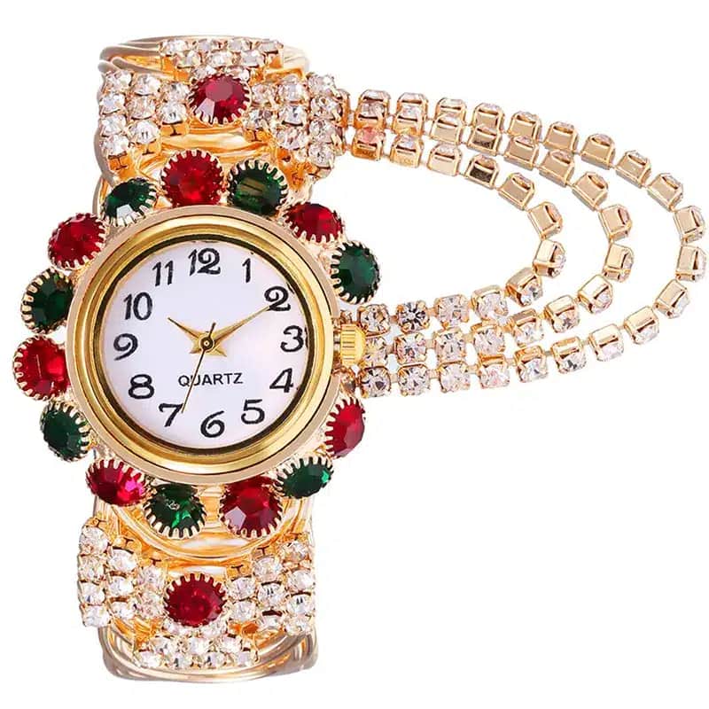 K3019 Rhinestone Décor Round Pointer Watch