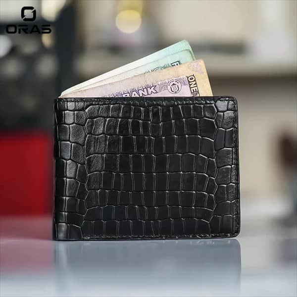R1087 ORAS Genuine leather stone dice short wallet for men