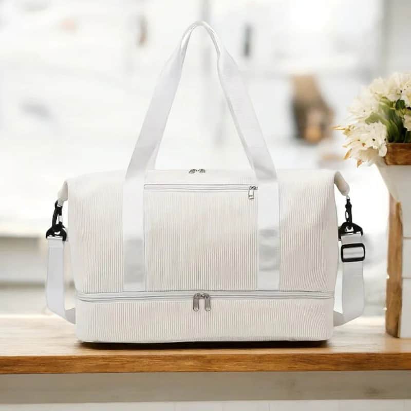 B1036 Versatile Corduroy Cotton Fabric Duffle Bag with Shoe Compartment