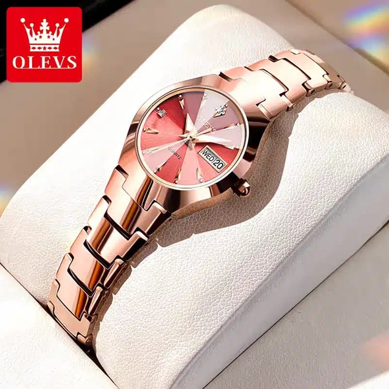 E82G OLEVS 8697 Luxurious Copper Dial Ceramic Strap Ladies Watch