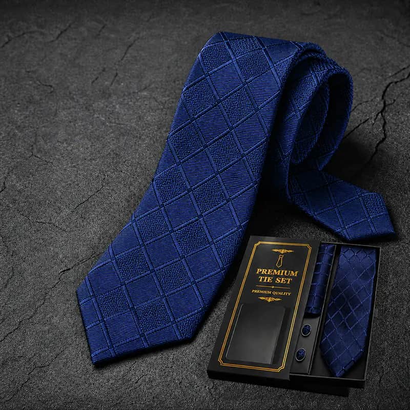 TY46 Luxury Navy Blue Check Pattern Tie for Men