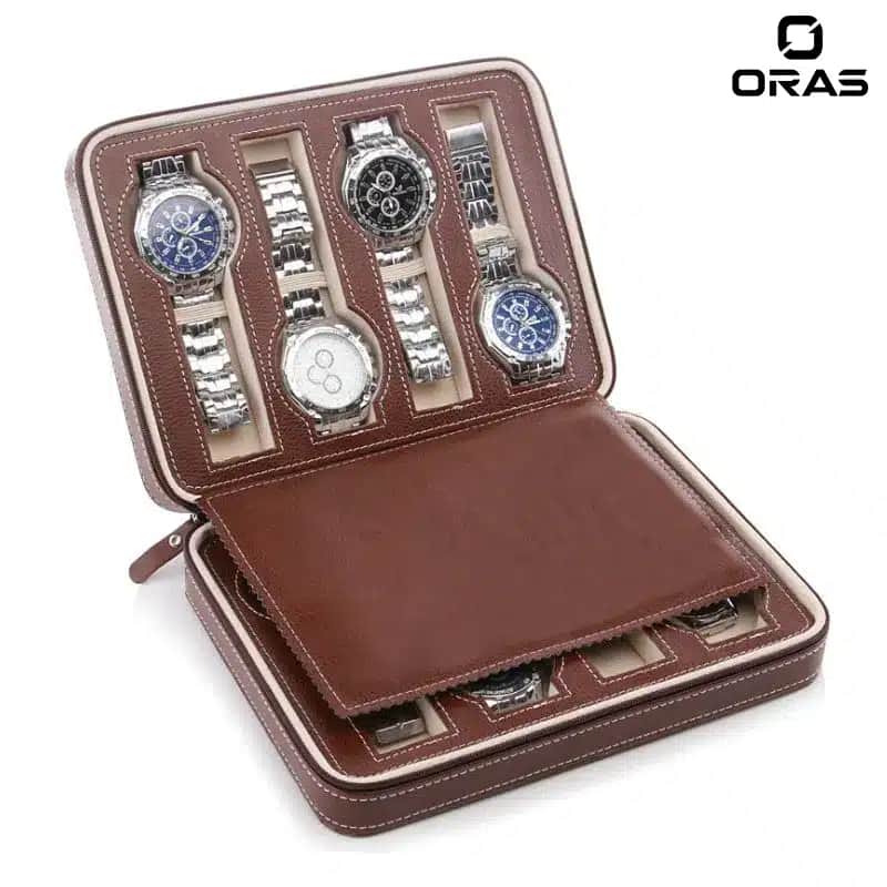 R1068 ORAS Genuine Leather 8 Slots Watch Storage Case
