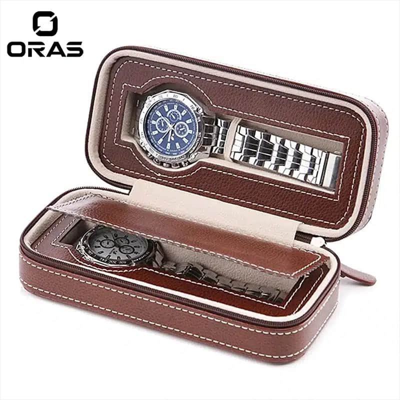 R1073 ORAS Genuine Leather 2 Slots Watch Storage Case