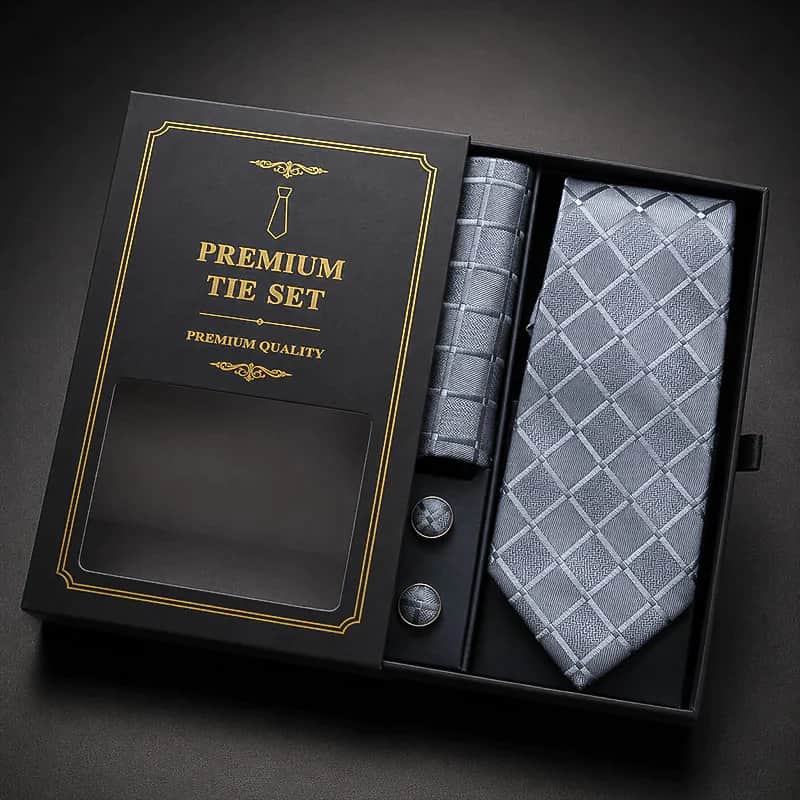 TY48 Luxury Grey Check Pattern Tie for Men