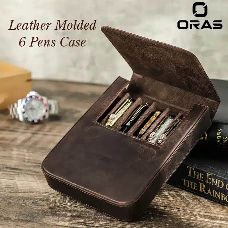 R1034 ORAS Genuine Leather Handmade Creative Drawer Type Pen Storage Box