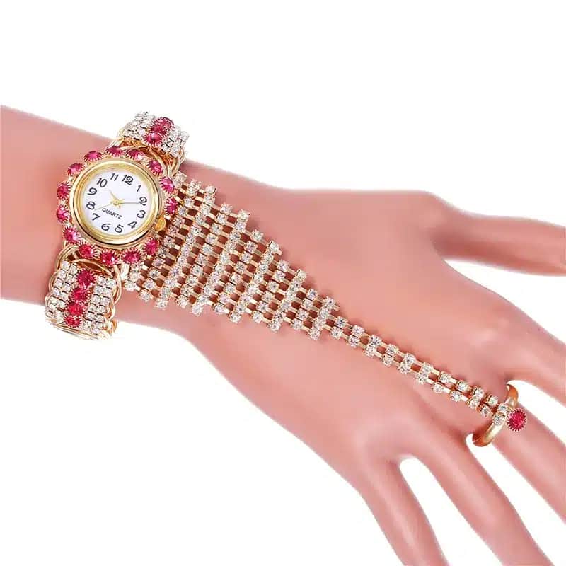 K3020 Rhinestone Décor Round Pointer Watch With Ring