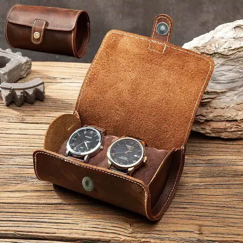 R1054 Genuine Leather 2 Slots Storage Case for Wrist Watch