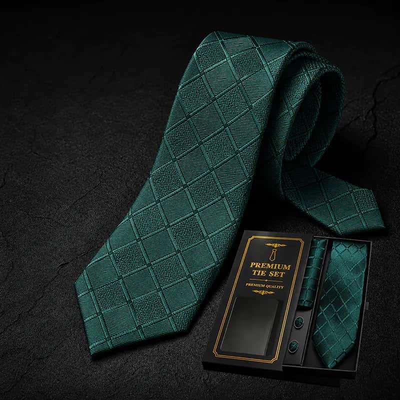 TY44 Luxury Green Check Pattern Tie for Men