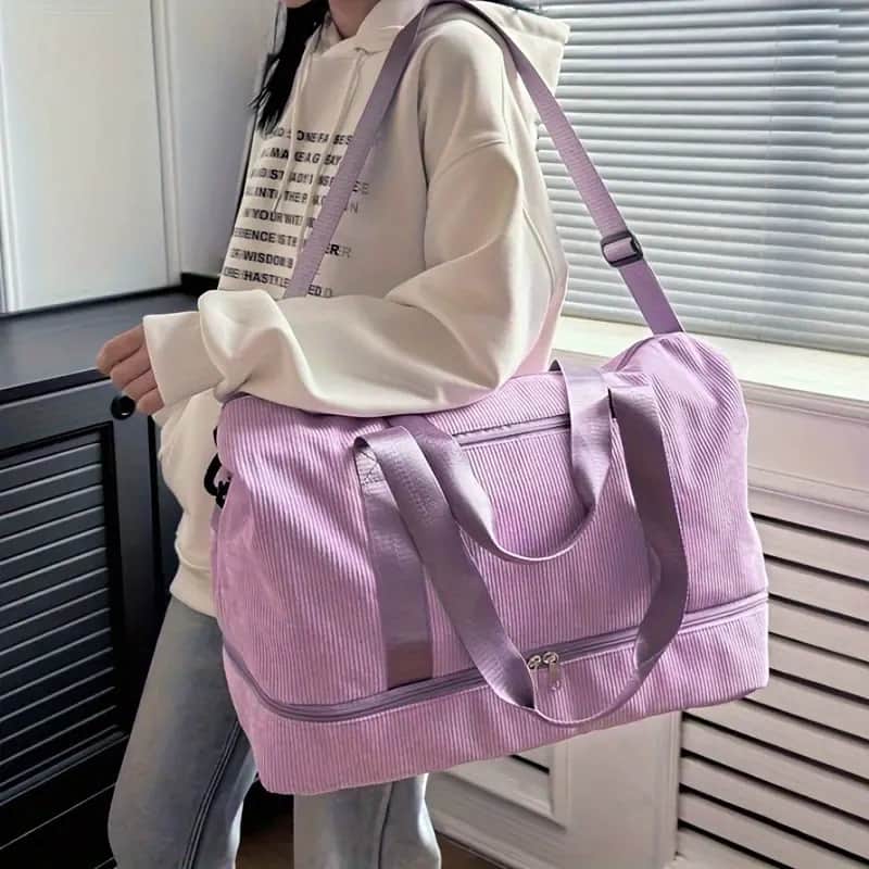 B1043 Versatile Corduroy Cotton Fabric Duffle Bag with Shoe Compartment