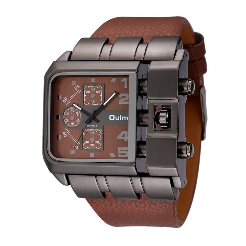 UM12G Oulm Casual Leather Strap Sports Watch