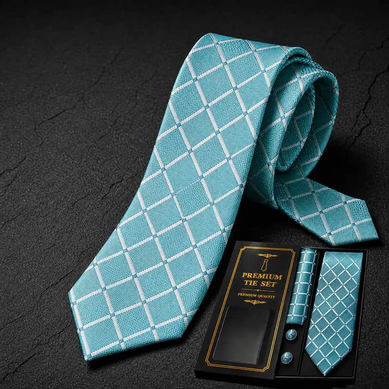 TY47 Luxury Sky Blue Check Pattern Tie for Men