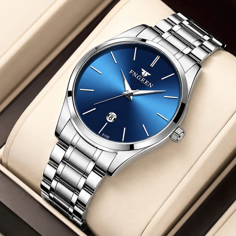 FE12W FNGEEN Luxury Blue Dial Silver Watch For Men