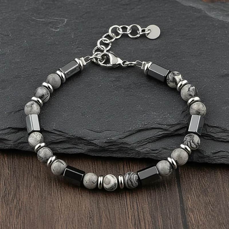 C222 Elegant Men’s Bracelet – Jasper Stones with Metallic Accents