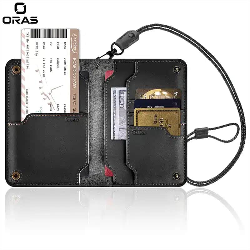 R1032 Oras Genuine Leather Travel Organizer Neck Passport Case