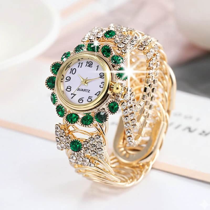 K3018 Rhinestone Décor Round Pointer Watch