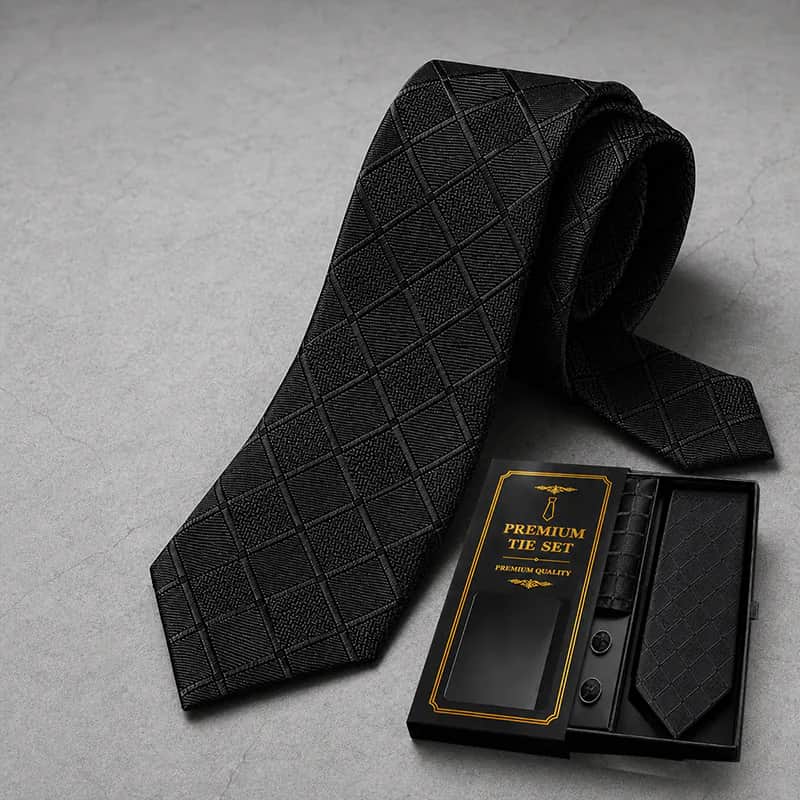 TY45 Luxury Black Check Pattern Tie for Men