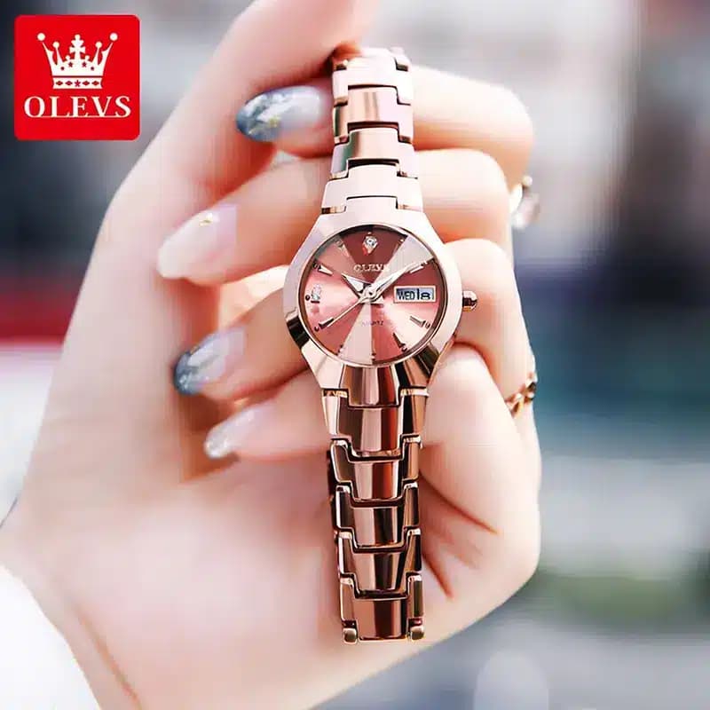 E82G OLEVS 8697 Luxurious Copper Dial Ceramic Strap Ladies Watch