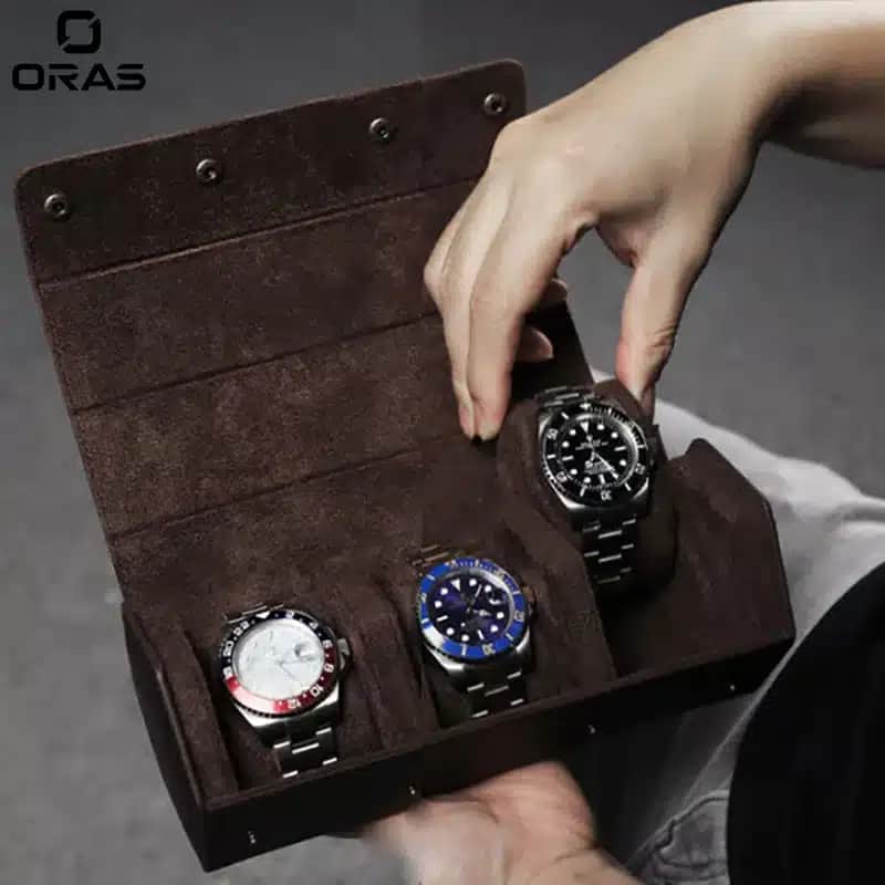 R1069 ORAS Genuine Leather 3 Slots Watch Storage Case