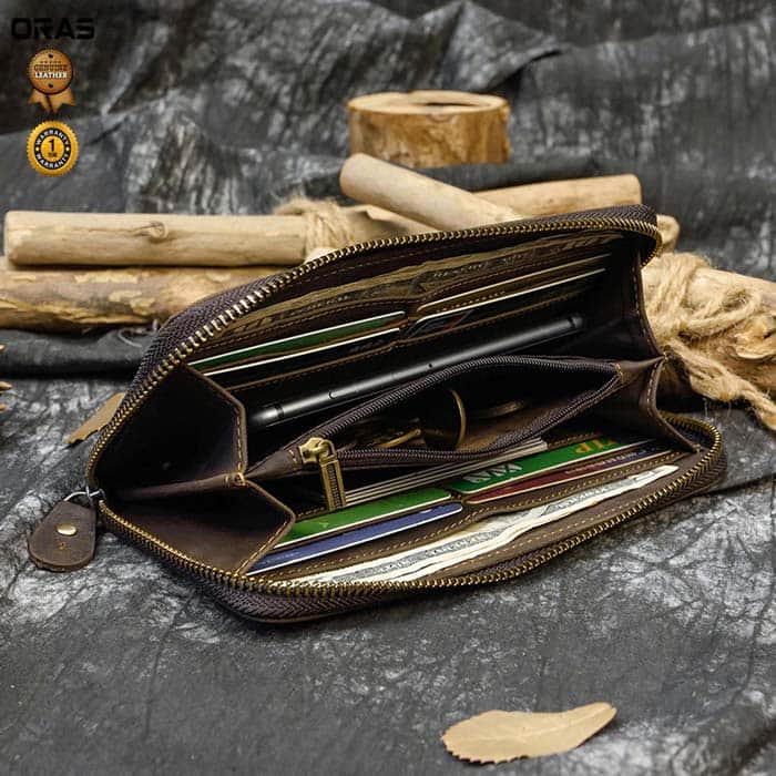 RA52C ORAS Genuine Leather Long Zipper Wallet